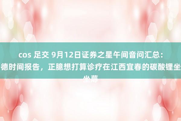 cos 足交 9月12日证券之星午间音问汇总:宁德时间报告,正臆想打算诊疗在江西宜春的碳酸锂坐蓐