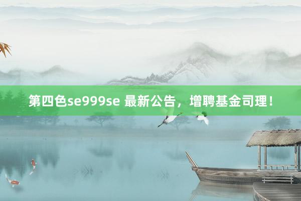第四色se999se 最新公告,增聘基金司理!