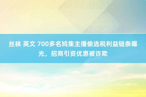 丝袜 英文 700多名鸠集主播偷逃税利益链条曝光,招商引资优惠被诈欺